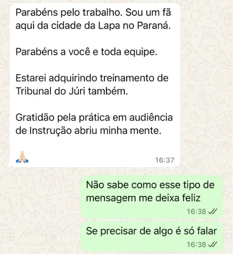 Aluno agradece pelo conteúdo